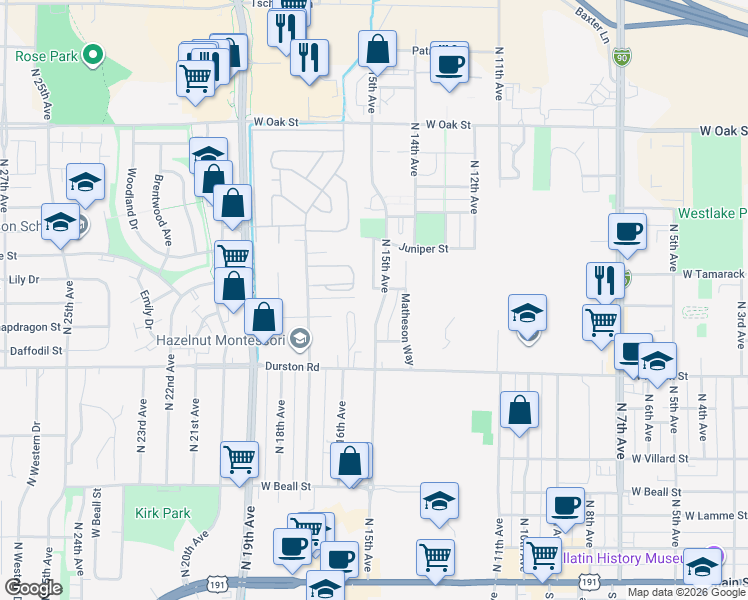 map of restaurants, bars, coffee shops, grocery stores, and more near 859 Jessie Way in Bozeman