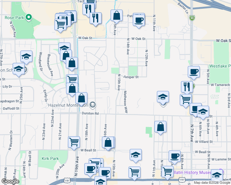 map of restaurants, bars, coffee shops, grocery stores, and more near 859 Jessie Way in Bozeman