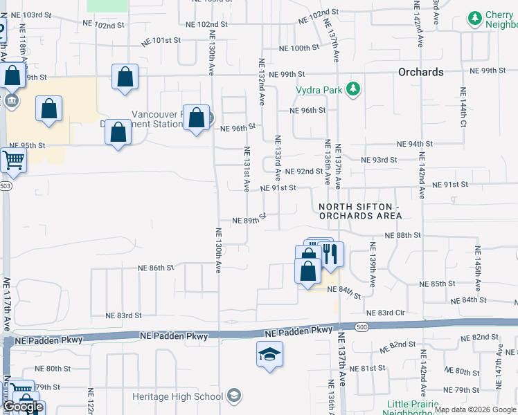 map of restaurants, bars, coffee shops, grocery stores, and more near 8914 Northeast 132nd Avenue in Vancouver