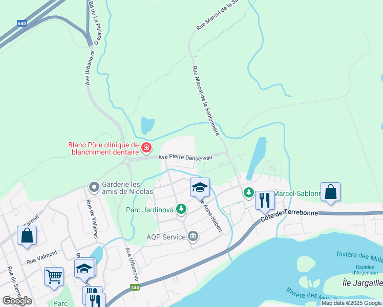 map of restaurants, bars, coffee shops, grocery stores, and more near 859 Avenue Pierre-Dansereau in Terrebonne