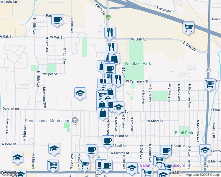 map of restaurants, bars, coffee shops, grocery stores, and more near 815 North 7th Avenue in Bozeman