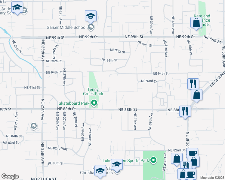 map of restaurants, bars, coffee shops, grocery stores, and more near 9104 Northeast 33rd Place in Vancouver