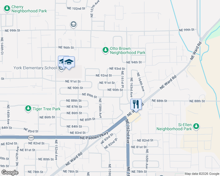 map of restaurants, bars, coffee shops, grocery stores, and more near 15914 Northeast 91st Street in Vancouver
