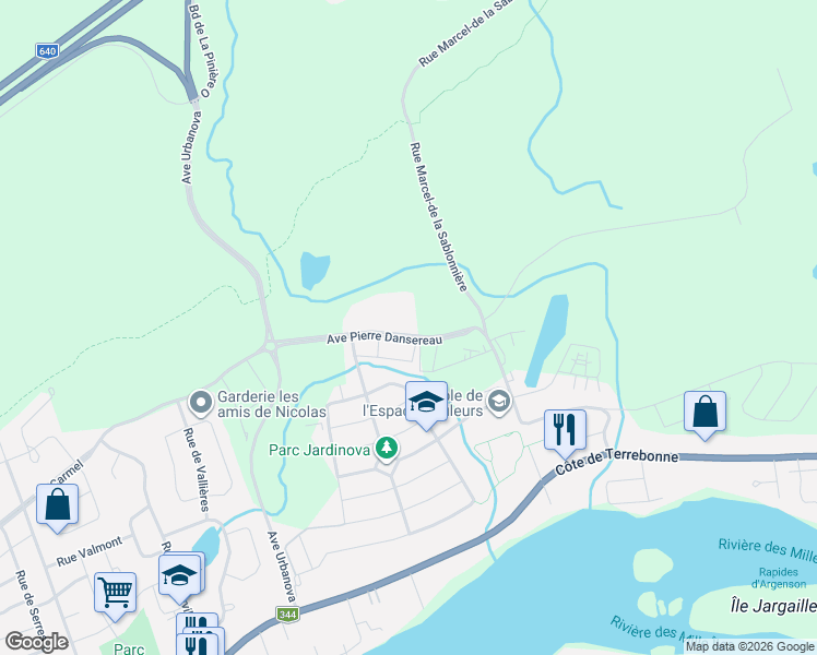 map of restaurants, bars, coffee shops, grocery stores, and more near 859 Avenue Pierre-Dansereau in Terrebonne