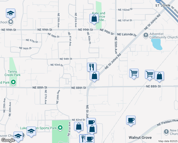 map of restaurants, bars, coffee shops, grocery stores, and more near 4503 Northeast 91st Way in Vancouver