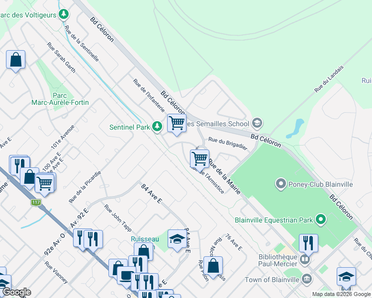 map of restaurants, bars, coffee shops, grocery stores, and more near 46 Rue de l'Armistice in Blainville