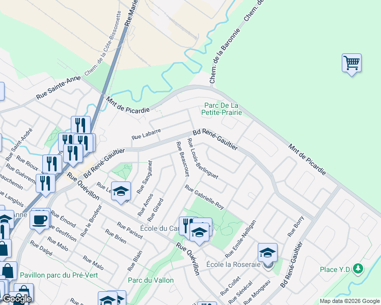 map of restaurants, bars, coffee shops, grocery stores, and more near 211 Rue Louis-Berlinguet in Varennes
