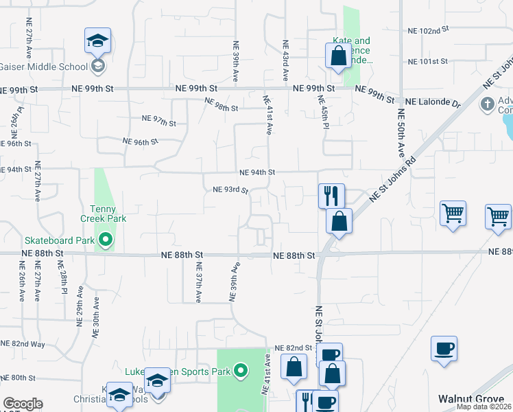 map of restaurants, bars, coffee shops, grocery stores, and more near 4007 Northeast 91st Circle in Vancouver