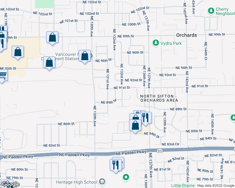 map of restaurants, bars, coffee shops, grocery stores, and more near 13201 Northeast 91st Street in Vancouver
