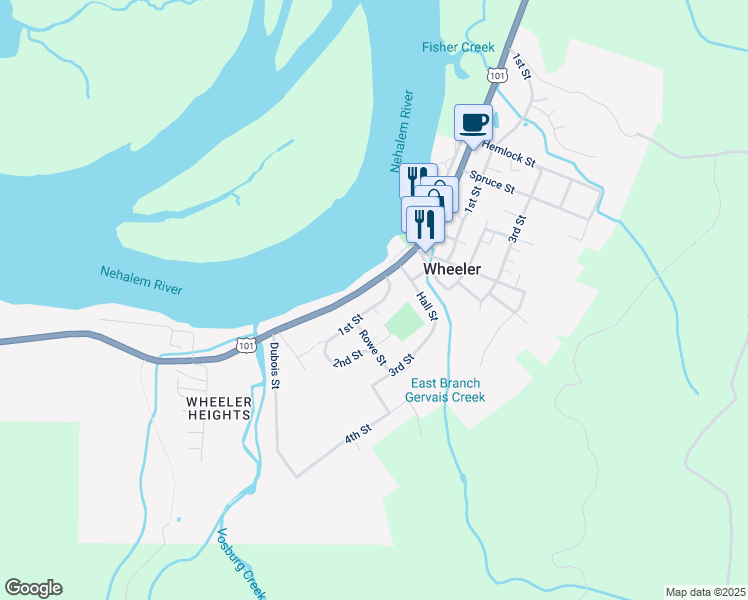 map of restaurants, bars, coffee shops, grocery stores, and more near in Wheeler