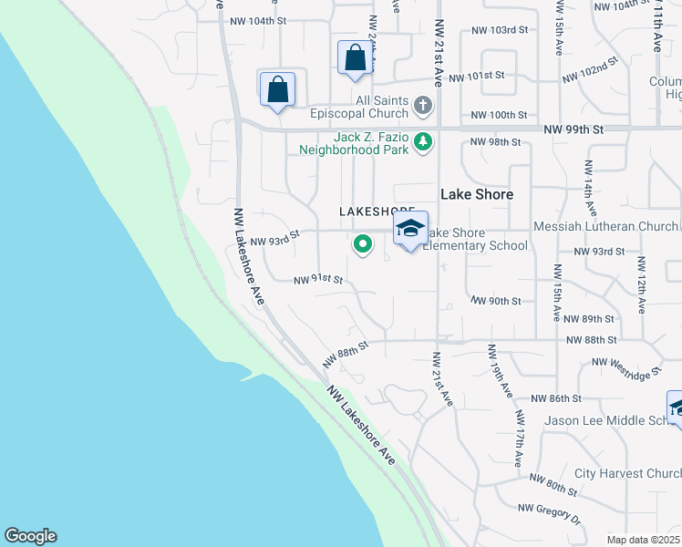 map of restaurants, bars, coffee shops, grocery stores, and more near 9211 Northwest 25th Avenue in Vancouver