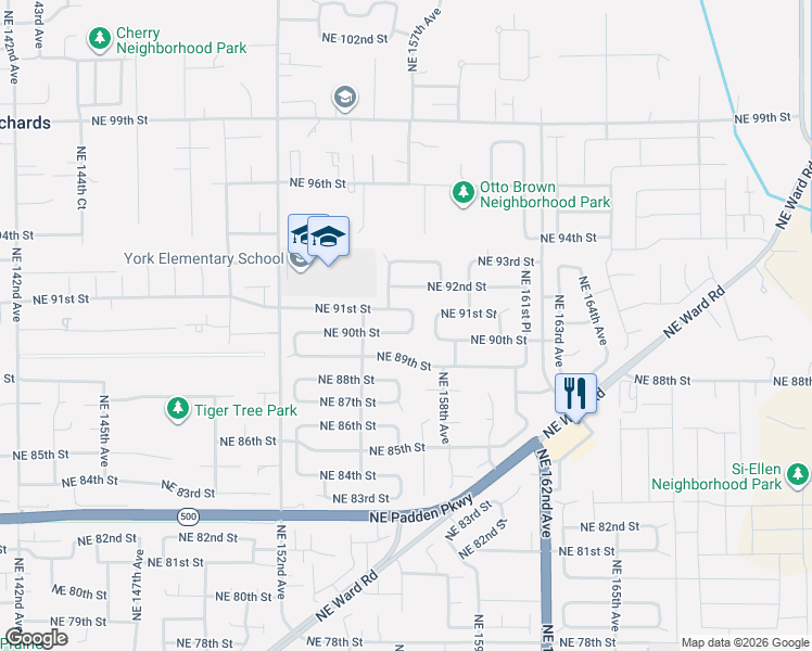map of restaurants, bars, coffee shops, grocery stores, and more near 9017 Northeast 157th Avenue in Vancouver