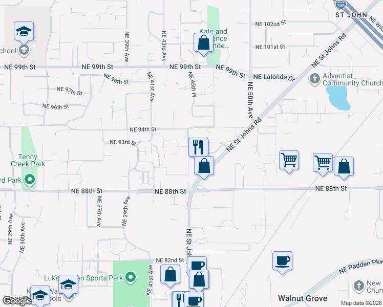 map of restaurants, bars, coffee shops, grocery stores, and more near 4515 Northeast 93rd Street in Vancouver