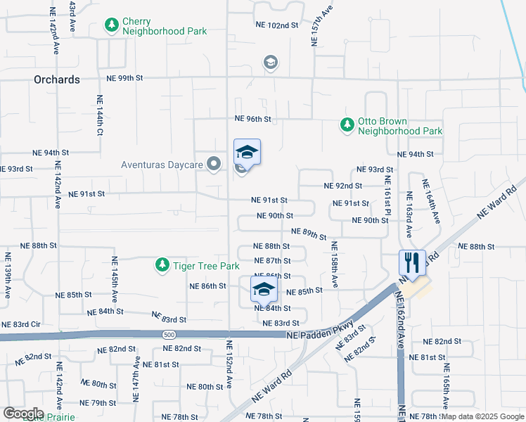 map of restaurants, bars, coffee shops, grocery stores, and more near 15405 Northeast 91st Street in Vancouver