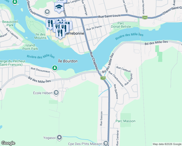 map of restaurants, bars, coffee shops, grocery stores, and more near 6500 Boulevard des Mille-Îles in Laval