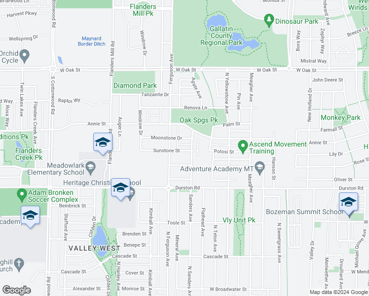 map of restaurants, bars, coffee shops, grocery stores, and more near 4037 Sunstone Street in Bozeman
