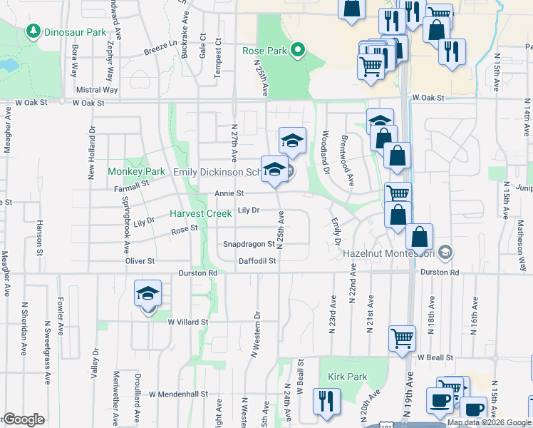 map of restaurants, bars, coffee shops, grocery stores, and more near 2507 Lily Drive in Bozeman