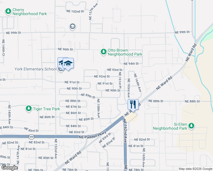 map of restaurants, bars, coffee shops, grocery stores, and more near 15914 Northeast 91st Street in Vancouver