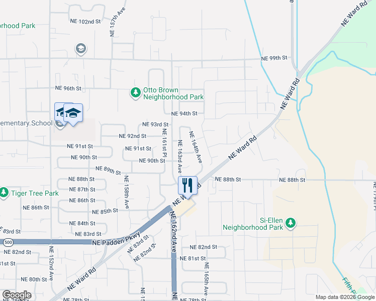 map of restaurants, bars, coffee shops, grocery stores, and more near 9111 Northeast 163rd Avenue in Vancouver
