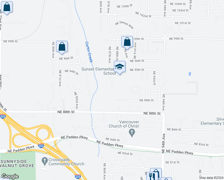 map of restaurants, bars, coffee shops, grocery stores, and more near 9106 Northeast 87th Court in Vancouver