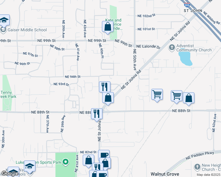 map of restaurants, bars, coffee shops, grocery stores, and more near 4608 Northeast 91st Way in Vancouver