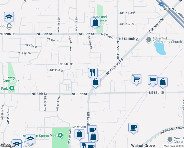 map of restaurants, bars, coffee shops, grocery stores, and more near 4514 Northeast 91st Way in Vancouver