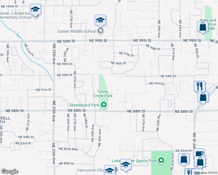 map of restaurants, bars, coffee shops, grocery stores, and more near 9200 Northeast 32nd Avenue in Vancouver