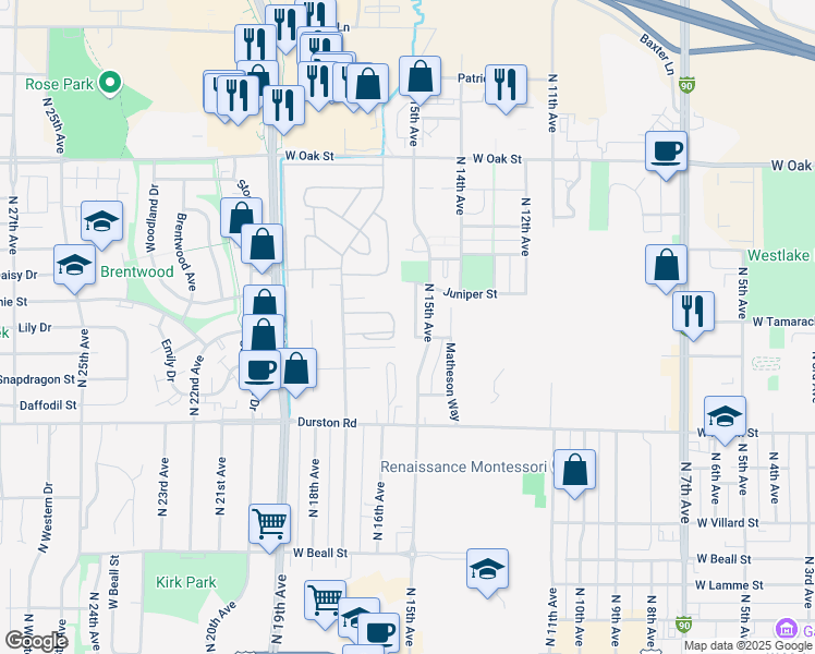 map of restaurants, bars, coffee shops, grocery stores, and more near 859 Jessie Way in Bozeman