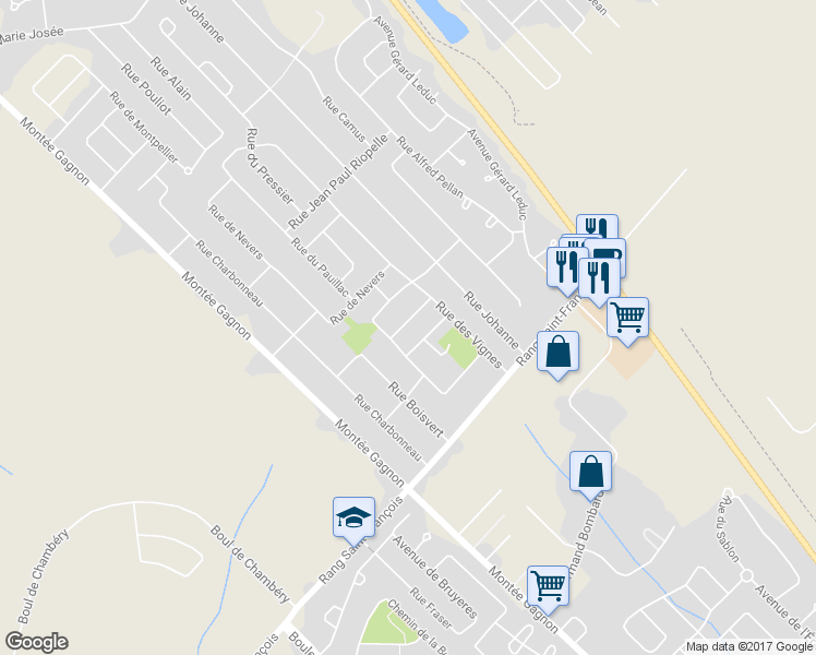 map of restaurants, bars, coffee shops, grocery stores, and more near 980 Rue du Chardonnay in Terrebonne