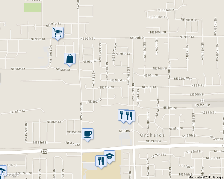 map of restaurants, bars, coffee shops, grocery stores, and more near 13401 Northeast 91st Street in Vancouver
