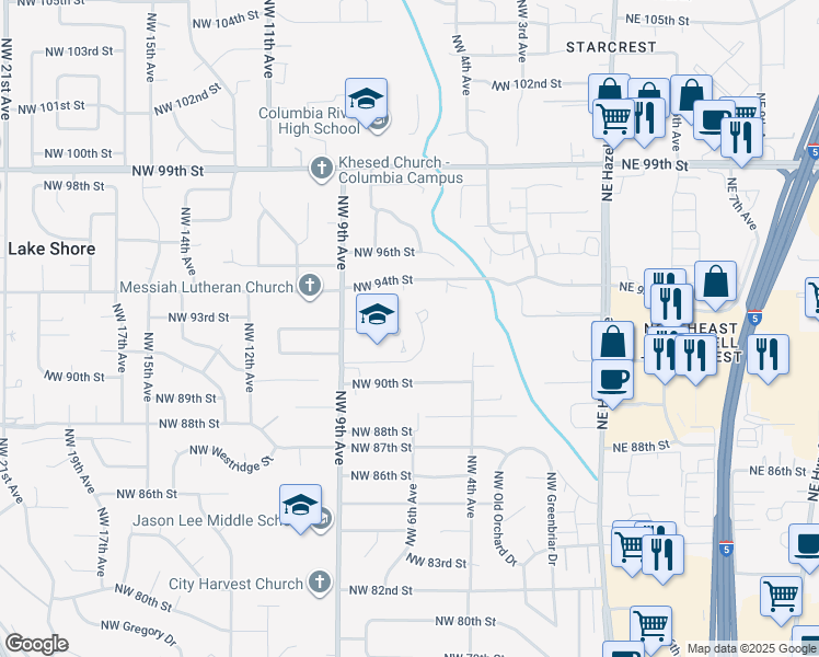 map of restaurants, bars, coffee shops, grocery stores, and more near 9201 Northwest 9th Avenue in Vancouver