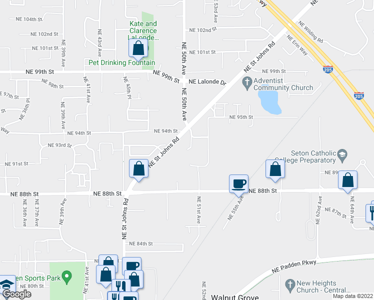map of restaurants, bars, coffee shops, grocery stores, and more near 8430 Northeast 50th Court in Vancouver