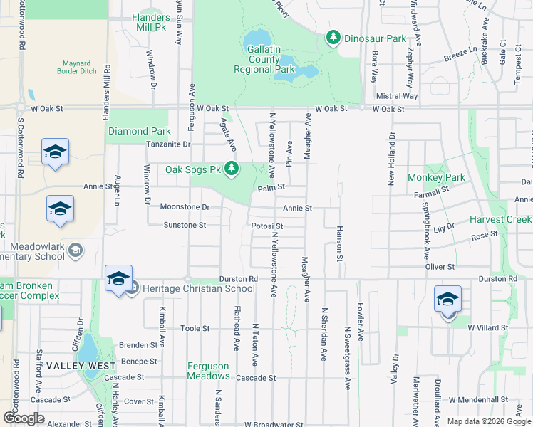 map of restaurants, bars, coffee shops, grocery stores, and more near 3814 Annie Street in Bozeman