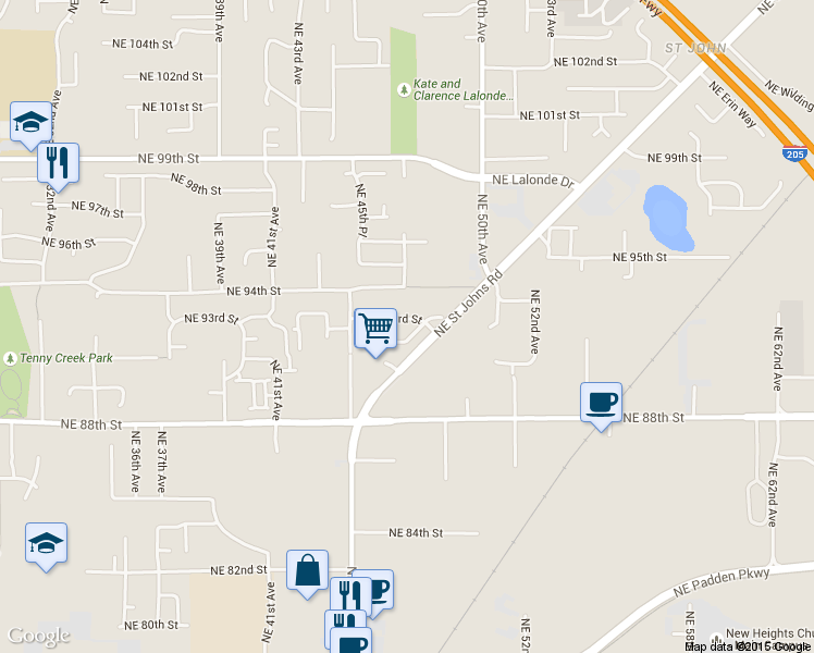 map of restaurants, bars, coffee shops, grocery stores, and more near 4625 Northeast 93rd Street in Vancouver