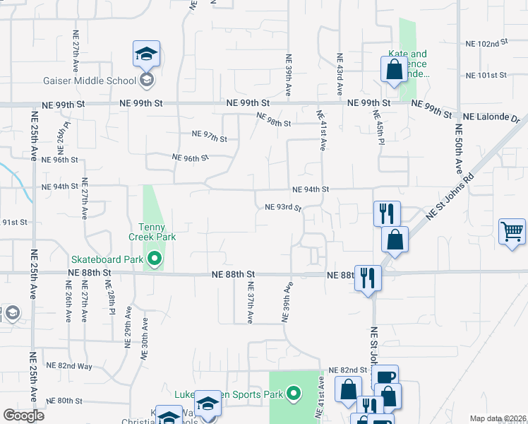 map of restaurants, bars, coffee shops, grocery stores, and more near 3707 Northeast 93rd Street in Vancouver