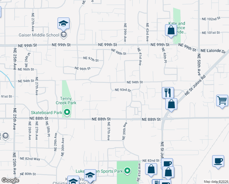 map of restaurants, bars, coffee shops, grocery stores, and more near 3707 Northeast 93rd Street in Vancouver
