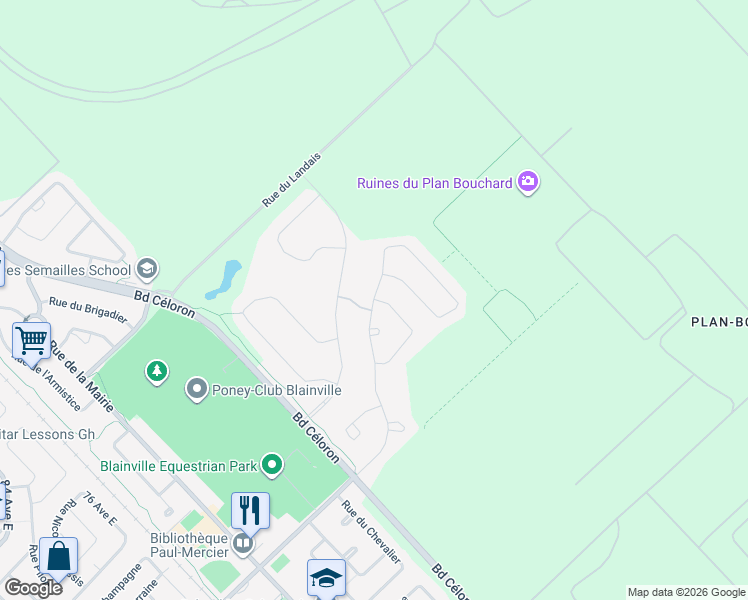 map of restaurants, bars, coffee shops, grocery stores, and more near 67 Rue de l'Andalou in Blainville