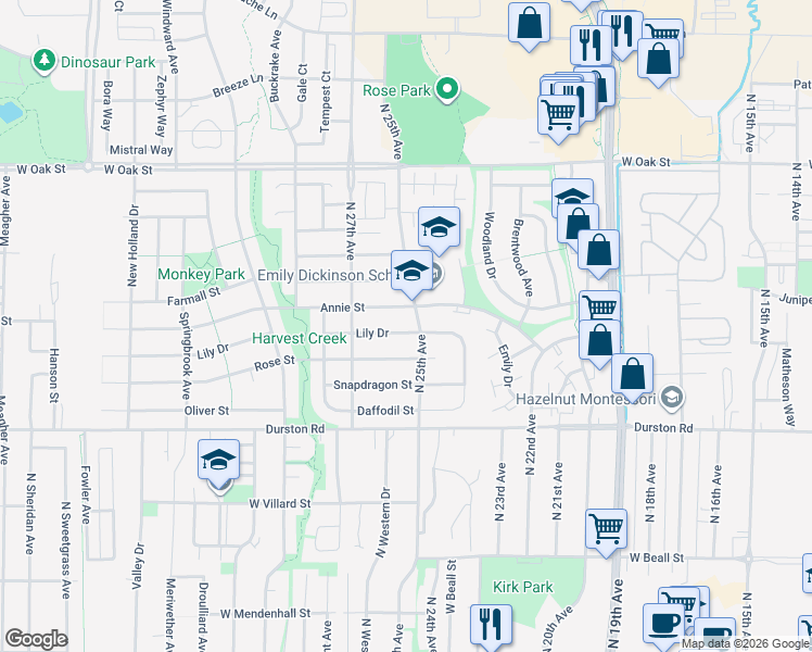 map of restaurants, bars, coffee shops, grocery stores, and more near 2507 Lily Drive in Bozeman