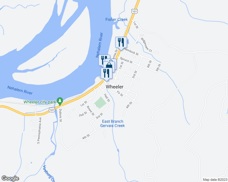 map of restaurants, bars, coffee shops, grocery stores, and more near 584 Rorvik Road in Wheeler