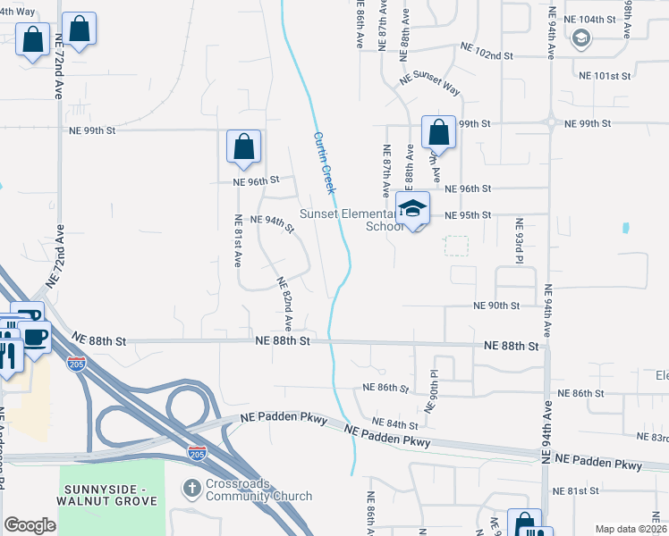 map of restaurants, bars, coffee shops, grocery stores, and more near 9111 Northeast 84th Court in Vancouver