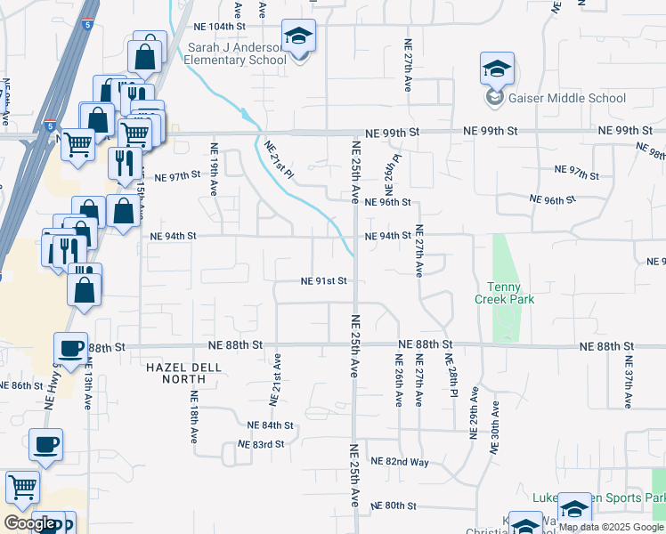 map of restaurants, bars, coffee shops, grocery stores, and more near 9212 Northeast 24th Court in Vancouver