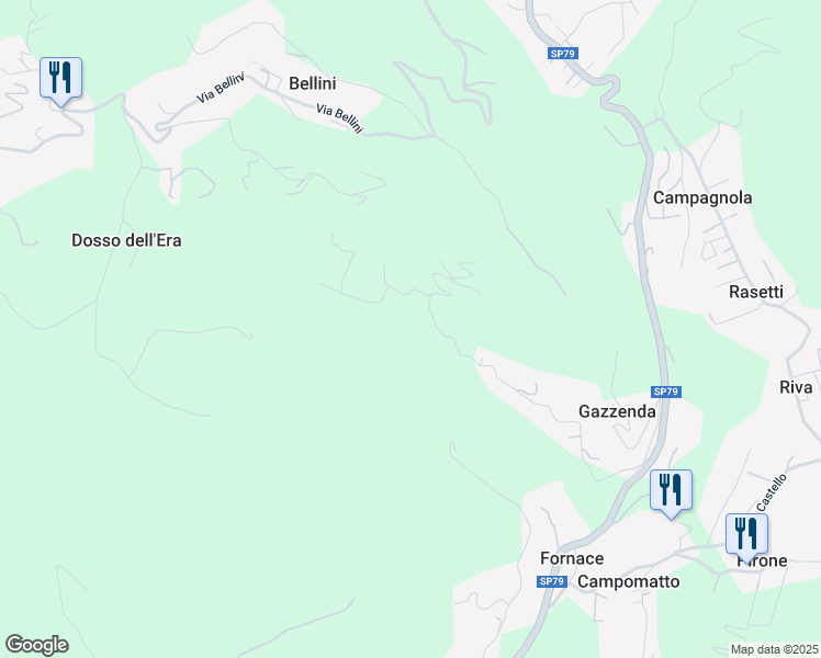 map of restaurants, bars, coffee shops, grocery stores, and more near 25 Via Brugali in Torre De' Roveri