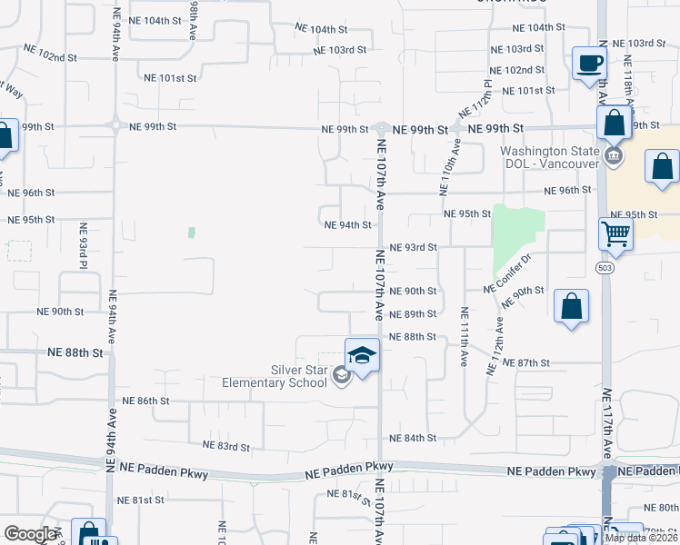 map of restaurants, bars, coffee shops, grocery stores, and more near 9117 Northeast 105th Avenue in Vancouver