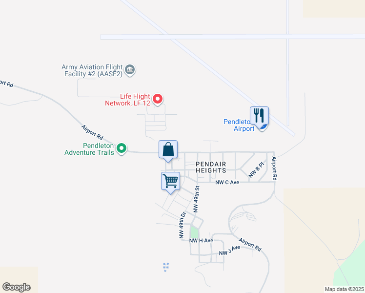 map of restaurants, bars, coffee shops, grocery stores, and more near 5015 Northwest A Avenue in Pendleton