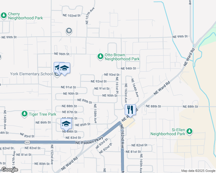 map of restaurants, bars, coffee shops, grocery stores, and more near 15914 Northeast 91st Street in Vancouver