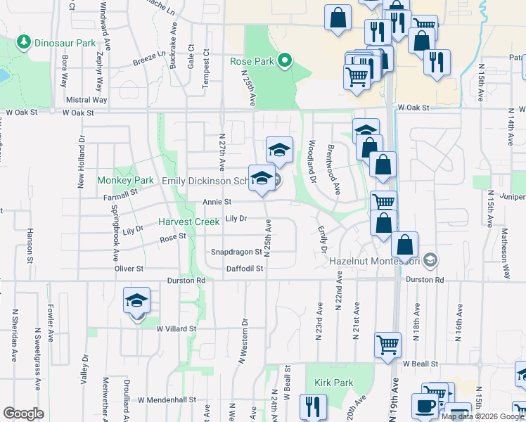 map of restaurants, bars, coffee shops, grocery stores, and more near 2507 Lily Drive in Bozeman