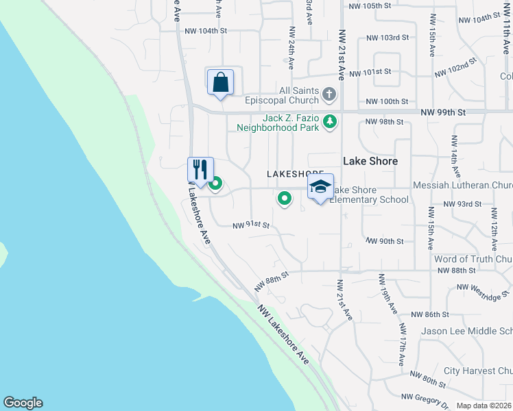 map of restaurants, bars, coffee shops, grocery stores, and more near 9213 Northwest 27th Avenue in Vancouver