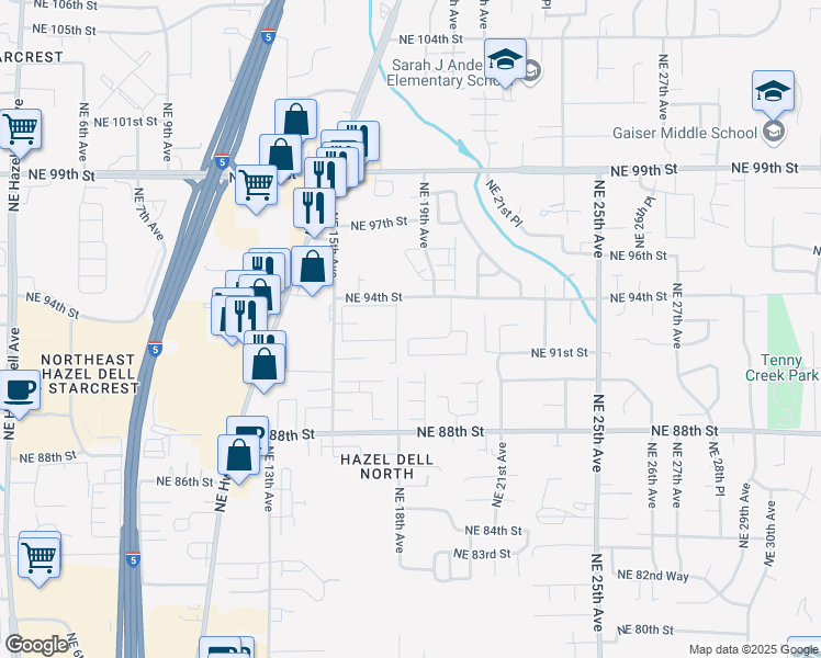 map of restaurants, bars, coffee shops, grocery stores, and more near 9501 Northeast 19th Avenue in Vancouver