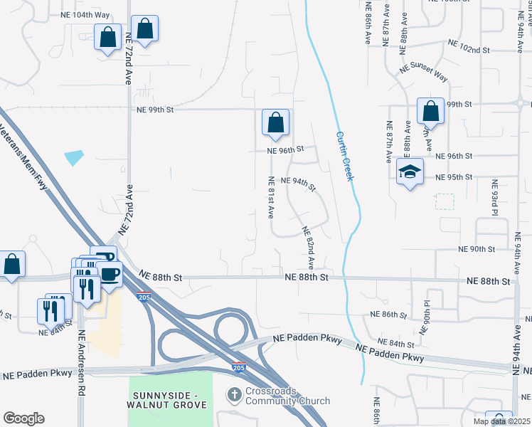 map of restaurants, bars, coffee shops, grocery stores, and more near 9117 Northeast 81st Avenue in Vancouver