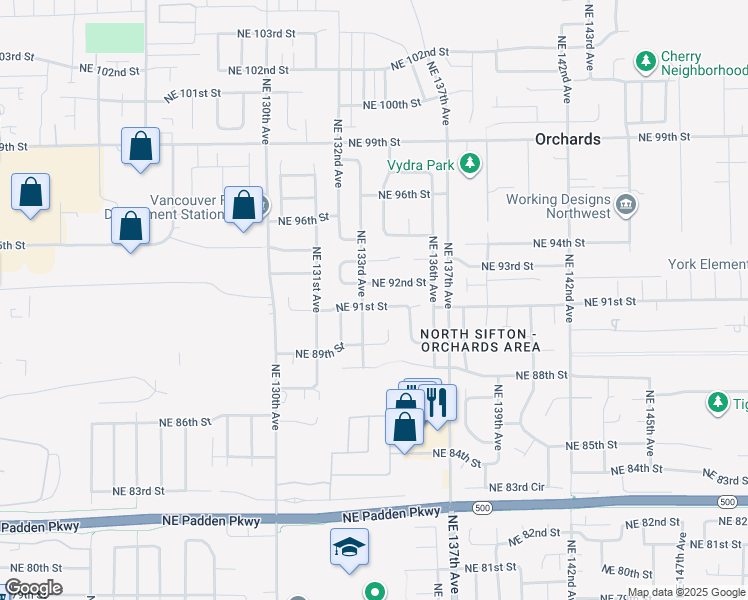 map of restaurants, bars, coffee shops, grocery stores, and more near 13401 Northeast 91st Street in Vancouver